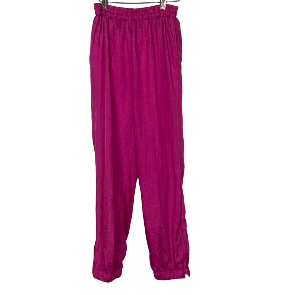 Vintage 80s 90s Hot Pink Track Pants Womens XS Crinkly Satin Lined Barbiecore